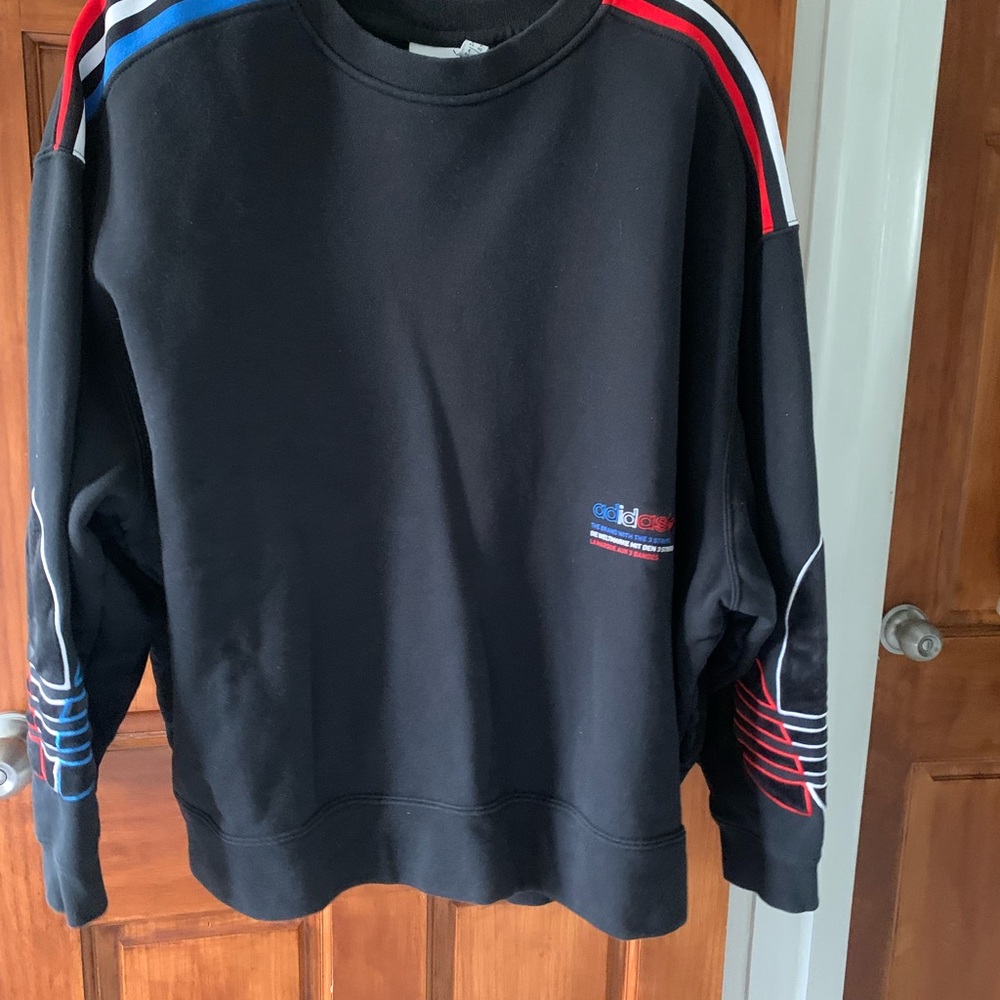 Adidas Crewneck Sweatshirt with Red & Blue Stripe Accents